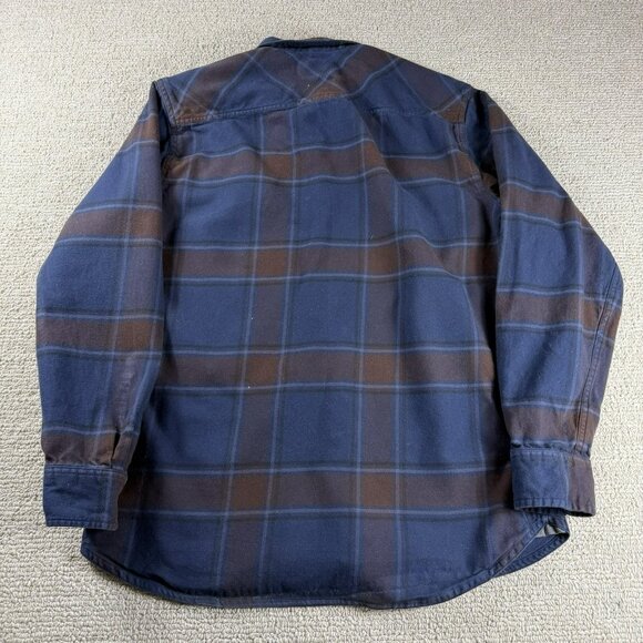 Jetty Marine Supply Co. Plaid Flannel Button Up Shirt Blue Brown Men’s Size L - Picture 7 of 8